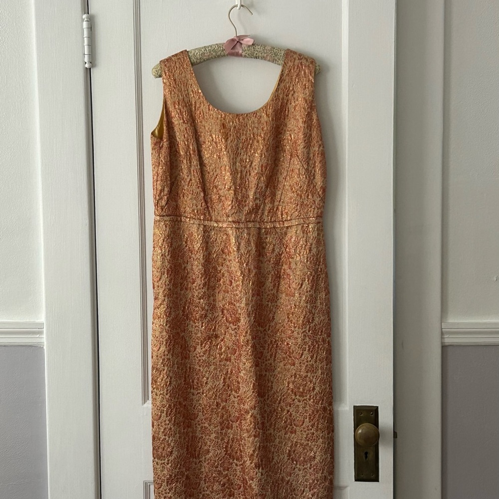 Vintage 1960’s Handmade Sleeveless Cocktail Shift in Brocade, Silk and Satin